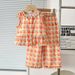 Girls' Lace Trim Set – Sleeveless Top & Wide-Leg Pants (Color Block Plaid Summer Outfit)_viptrois.com