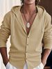 Trendy European Mens Drawstring Hood Long Sleeve Button Down Waffle Shirt Streetwear Blouse_viptrois.com