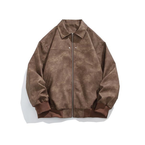 American Trendy Brand Retro Jacket Men's Lapel Versatile Loose Old Men's Coat Couple Tooling Pu Jacket_viptrois.com