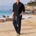 Men's Clothing Spring And Autumn Men's Shirts Casual Loose Long Sleeved Trousers Beach Suit_viptrois.com