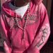 Y2K European American Style Cross Border Zip up Hooded Sweatshirt Men's Retro Washed Couple Jacket Letter Print_viptrois.com