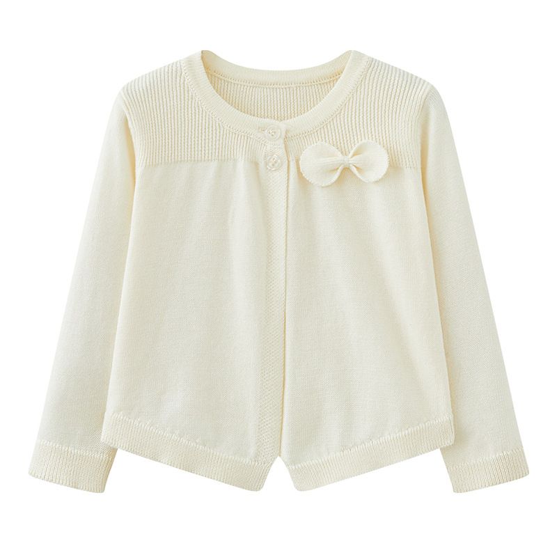 2025 Korean Version Of Small And Medium Children's Knitted Cardigan Jacket Cotton Bow Girl Small Shawl Air Conditioning Shirt One Piece Delivery_viptrois.com