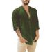 New Men's Linen Cardigan Solid-color Casual Stand-up Collar Long-sleeved Shirt_viptrois.com