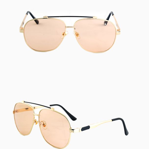 Punk Style Double Beam Large Metal Frame Sunglasses Ocean Lenses Indoor And Outdoor Sun Color Sunglasses Square Frame_viptrois.com