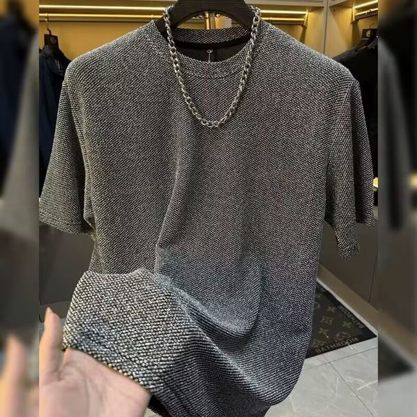 2025 New Solid-color Texture Short-sleeved Men's Summer New American Heavyweight Fashion Brand Loose Half-sleeved T-shirt_viptrois.com