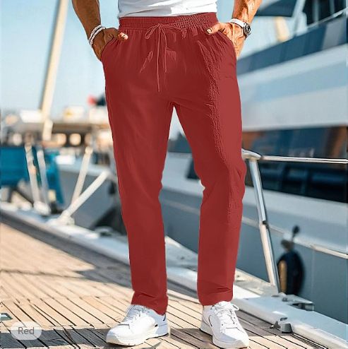 Men's Casual Linen Cotton Pants Breathable Straight Leg Trousers For Spring/Autumn Lightweight Comfortable With Stretch Fit (S-5XL, Multiple Colors)_viptrois.com