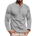 Men's Long Sleeve Henley T-Shirt - Breathable Cotton Blend, Casual Crew Neck Tee With Color Block Design For Everyday Wear_viptrois.com