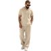 Men's Grey Textured Casual Suit New Style Versatile Breathable Hooded Top And Pants Set For Resort_viptrois.com