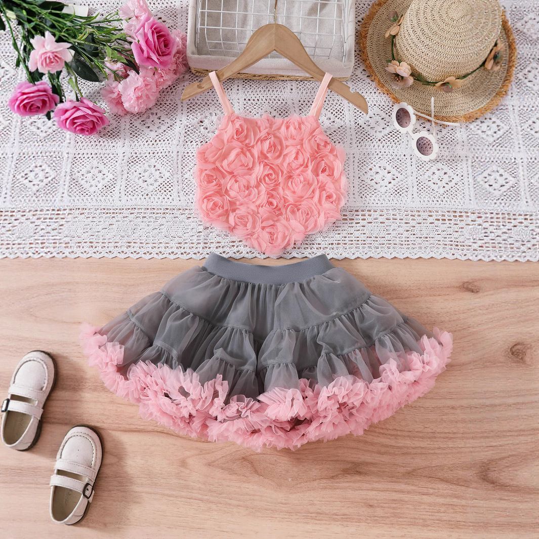 New Flower Sling Pink Cake Princess Dress Birthday Dress Children TUTU Skirt Now_viptrois.com