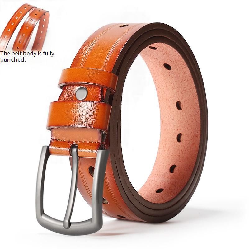 Men's Pin Buckle Belt Flat Full Punching No Need To Punch PU Surface Microfiber Bottom Alloy Buckle Leather Belt_viptrois.com