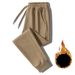 Men's Clothing Winter Fleece-Lined Sweatpants - Thickened Thermal Joggers With Drawstring Cuffs, Comfortable Cotton Knit Casual Pants (Black, Coffee)_viptrois.com