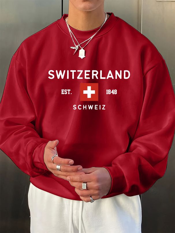 Men's Loose Casual And Fashionable Swiss Letter Pattern Printed Round Neck Long Sleeved Sportswear For Autumn And Winter_viptrois.com