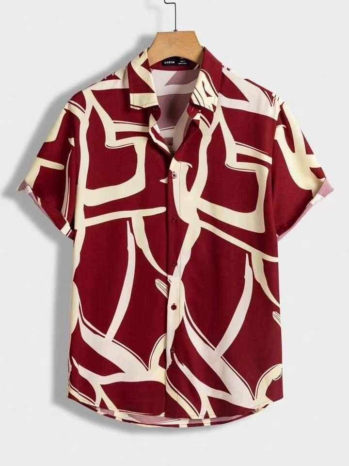 Men's Clothing Shirt Slightly Elastic Summer Loose Anti Wrinkle Casual Striped Printed Short Sleeved Shirt_viptrois.com