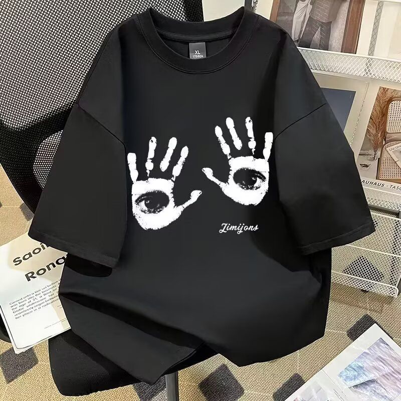 Men's Loose Fit Heavyweight Short Sleeve T-Shirt Summer Casual Trendy Versatile Letter Print Top For American Style_viptrois.com