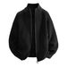 Unisex Zip-Up Knit Cardigan - Oversized Cable Knit Sweater Jacket, Soft & Stretchy For Fall & Winter (Black, Grey, Beige, Red)_viptrois.com