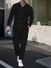 European And American Cross Border Trend Men's Loose Casual Button Down Cardigan Long Sleeved Lapel Linen Shirt Workwear Trousers Suit_viptrois.com