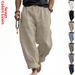 Men's Plus Size Linen Trousers Style Breathable Thin Sweat Absorbent Solid Color Casual Wide Leg Long Trousers_viptrois.com