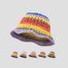 Ins Rainbow Straw Hat Summer Travel Sun Protection Bucket Hat Beach Large Brim Face Small Wool Fisherman Hat_viptrois.com