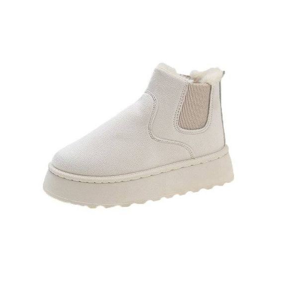 Thick soled non-slip winter warm snow boots Korean version thickened student slip-on elastic short cotton boots women's shoes_viptrois.com