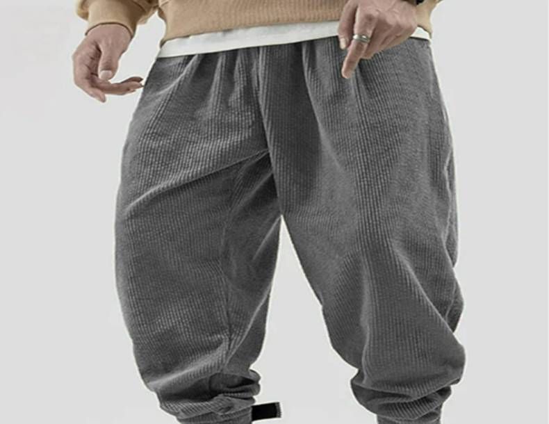 Men's Clothing Men's Fashion Street Velcro Cuff Solid Color Loose Casual Trousers_viptrois.com