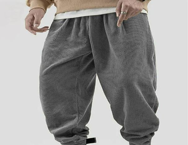 Men's Clothing Men's Fashion Street Velcro Cuff Solid Color Loose Casual Trousers_viptrois.com
