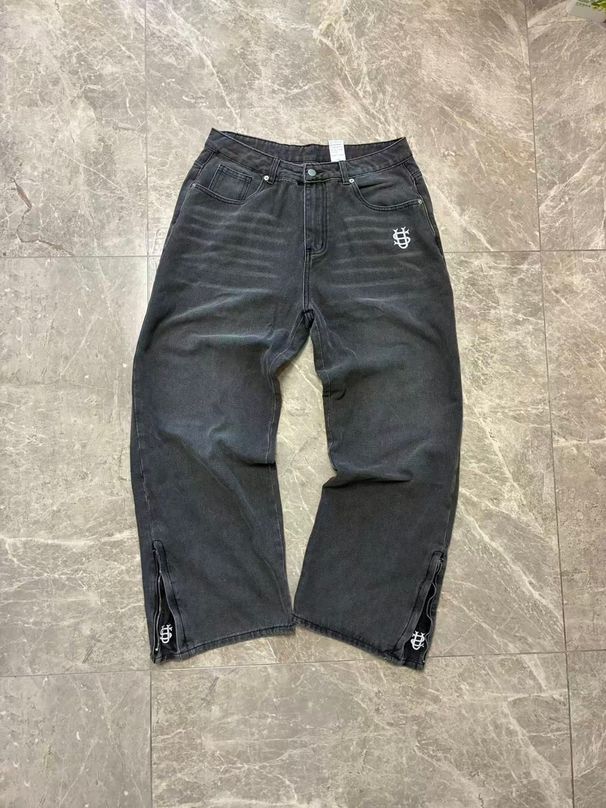 Men's Vintage Washed Denim Jeans, Straight Leg Fit With US Style Embroidery For Men_viptrois.com