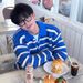 Cleanfit Autumn Blue And White Stripes Contrasting Colors Splicing Soft Waxy Knitted Cardigan Sweater Ins Trendy Sweater Jacket_viptrois.com