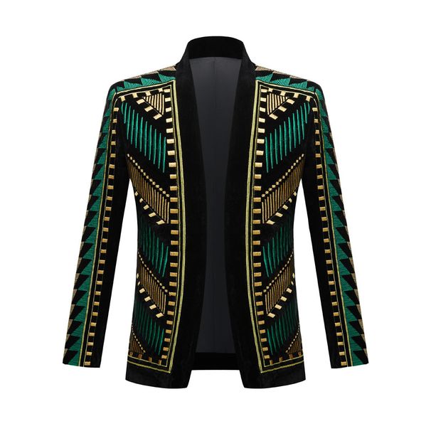 Men's Clothing Velvet Heavy Embroidery Suit Jacket Nightclub Bar Trendy Men's Performance Clothes Dance Singer Dress_viptrois.com