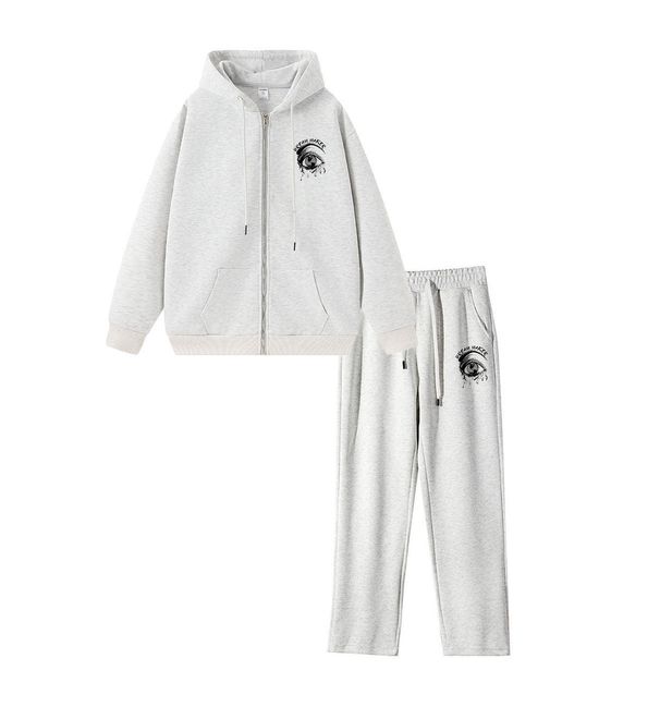 Men's High Quality 400G Heavy Cardigan Suit Earth Eye American Couple Double Pull Trendy Brand Hooded Suit_viptrois.com