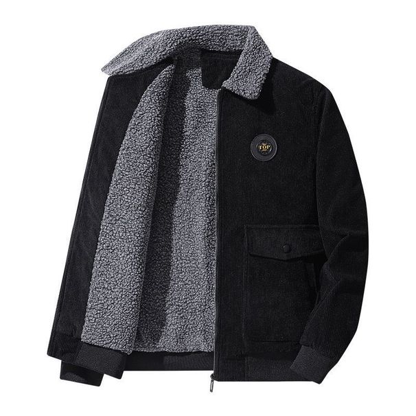 Men's Loose, Fleece And Thickened Casual Lapel Corduroy And Lambskin Jacket For Autumn And Winter_viptrois.com