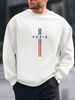 Men's Loose Casual Fashionable Classic Paris Pattern Printed Round Neck Long Sleeved Sweatshirt Suitable For Autumn And Winter Wear_viptrois.com