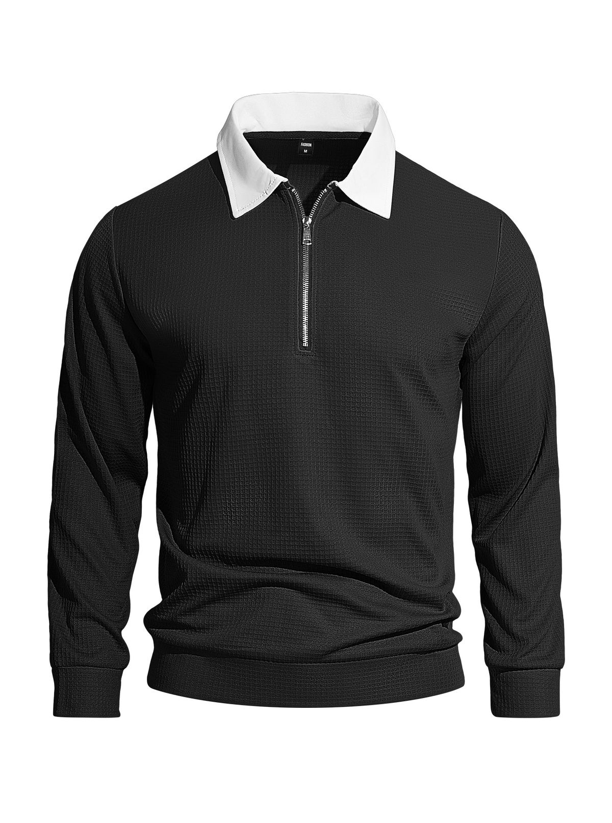 2026 Men's Collarless Half-Zip Waffle Shirt Casual American Loose Color-Plaid Sweatshirt For Men_viptrois.com