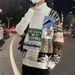 Pure National Trend For Men New Year Christmas Winter Fleece Lined Thick Loose Bear Couple Coat Knitted Sweater_viptrois.com