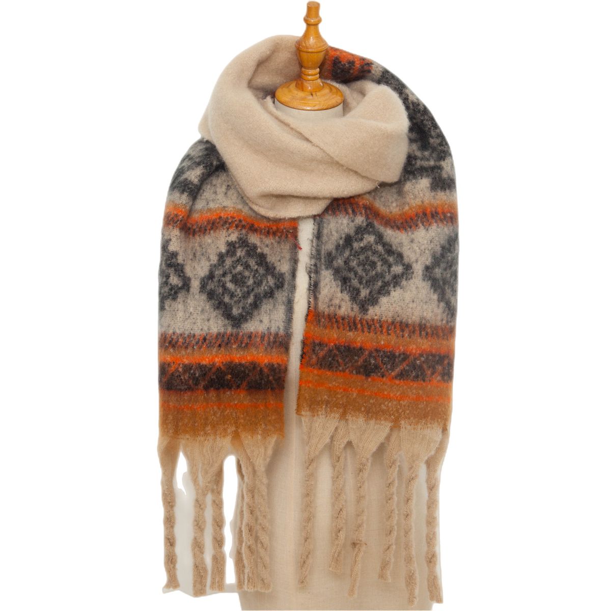 Unisex Looping yarn wool jacquard shawl shawl_viptrois.com