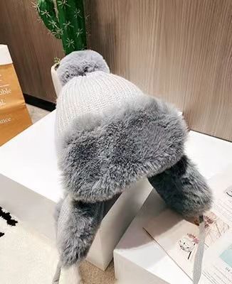 Women's Hats Winter Wool Ball Knitted Wool Earmuffs Hat For Women Thick Cold Proof Plush Lei Feng Hat Warm Winter Hat Ski Hat_viptrois.com