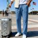 Men's Oversized Straight-Leg Pants | Non-Stretch Polyester Casual Trousers With Drawstring Waist | Wrinkle-Free & Breathable For Streetwear & Travel_viptrois.com