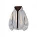Heavyweight Hooded Zip-Up Sweatshirt – Oversized Vintage Streetwear Jacket For Men & Women (Stone Grey/Charcoal/Navy/White-Yellow, 55% Cotton Blend,)_viptrois.com