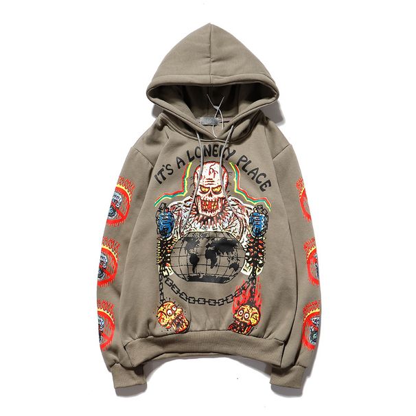 Men's Clothing Hoodies Hot Selling Kanye Skull Print Men's And Women's Hip Hop Graffiti With Velvet Hoodie_viptrois.com