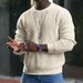 Men's Waffle Knit Sweater - Breathable Long Sleeve Pullover With Textured Pattern, Lightweight Round Neck Casual Top For Spring & Autumn_viptrois.com