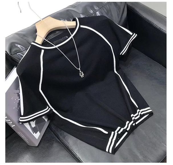 Men's Clothing New Knitted Short Sleeved Trendy Versatile Cool Breathable Round Neck Pullover Niche Fashion Knitted Sweater Top_viptrois.com