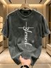 230g Washed Men T-Shirt Cross Blessed Letter Print Short Sleeve Crew Neck Casual Streetwear Top_viptrois.com