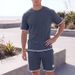 Men's Thin Summer Sports Casual T-Shirt And Shorts Set Waffle Knit Outerwear 2 Piece Style_viptrois.com