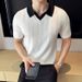 New Recommended Summer Short Sleeve POLO Shirt High Elasticity Striped Lapel Thin Two-piece Knitted Short Sleeve Polo Shirt_viptrois.com