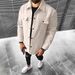 Men's Clothing Solid Color Casual Fleece-Lined Shirt Jacket, Lightweight Windproof Open-Front Cardigan With Spread Collar, Relaxed Fit Urban Outerwear_viptrois.com