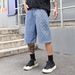 Men's Clothing New Fashion American Ripped Jacquard Denim Shorts Men Summer Loose Straight Washed Five Point Jeans Men_viptrois.com