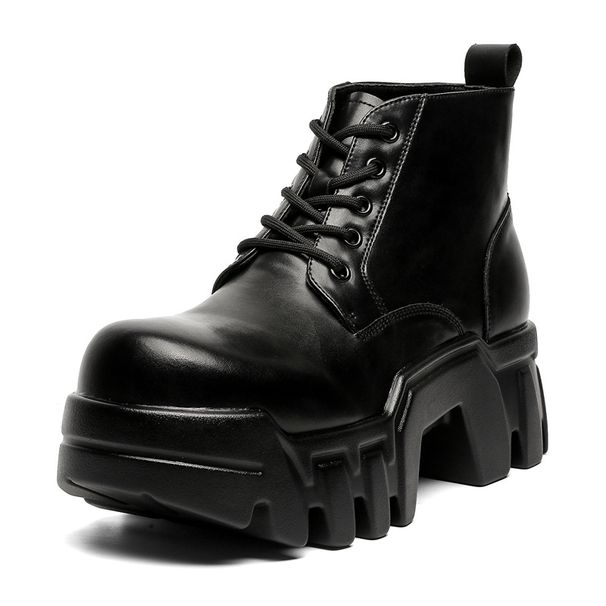 Gear Bottom Heightened Thick-soled Martin Boots Men's High Street Bulldozer Tooling Locomotive Boots Medium Head Derby Boots_viptrois.com