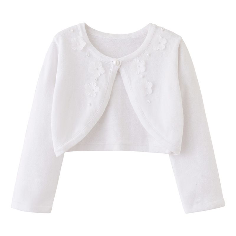 Hand Crocheted Beaded Floral Cardigan For Girls - Lightweight Korean Style Knitwear For Spring & Summer (8-16 Years)_viptrois.com