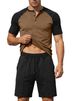 Men's Summer Casual V-Neck Color Block Short Sleeve T-Shirt & Shorts Set - Breathable & Comfortable Outfit For Sports & Daily Wear_viptrois.com