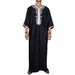 Men's Long Shirt, Casual Youth, Ordinary Black Muslim Embroidered Robe_viptrois.com