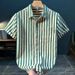 Men's Clothing Short Sleeve Shirt Summer New Striped Casual Tops Trendy Splicing Shirt Thin Section_viptrois.com
